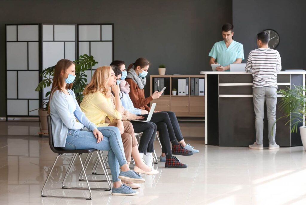 Patients waiting in the lobby