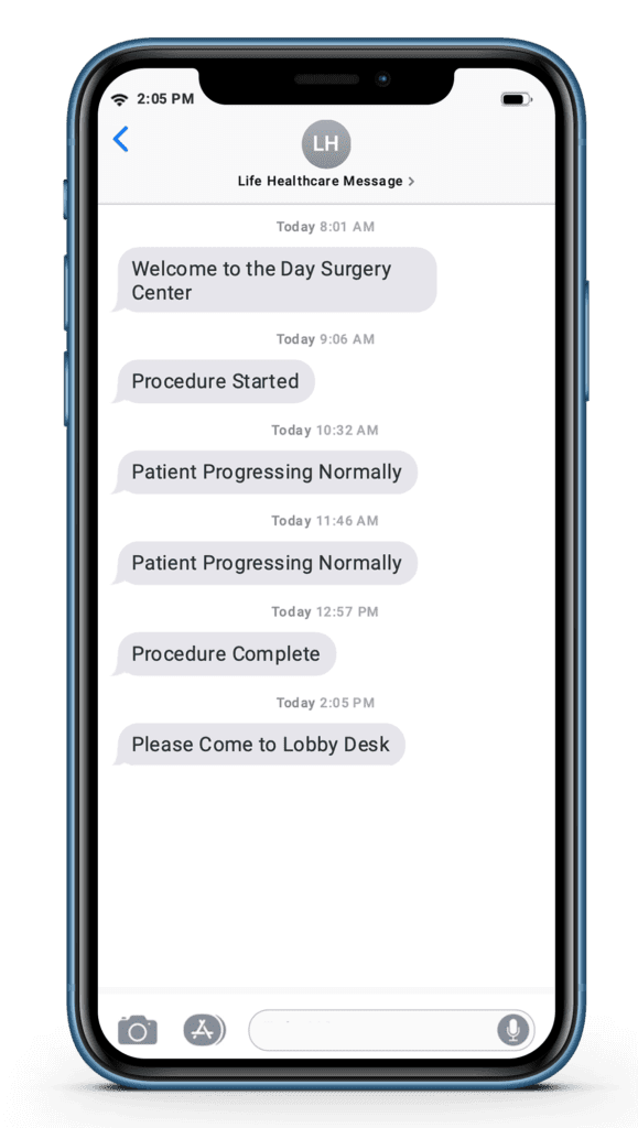 Phone image showing Text messaging during care - PatientTrak