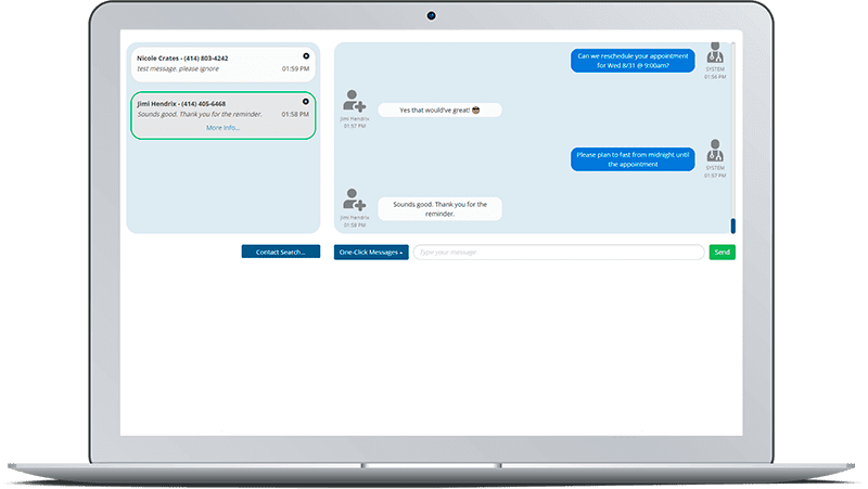 Laptop Image showing Conversational Text Messaging - PatientTrak